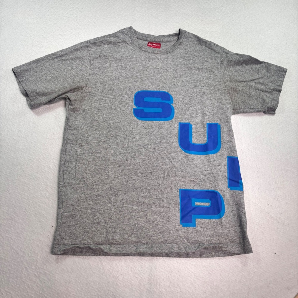 Supreme Big Logo Spellout Graphic T Shirt Grey Blue Streetwear Skater Mens M